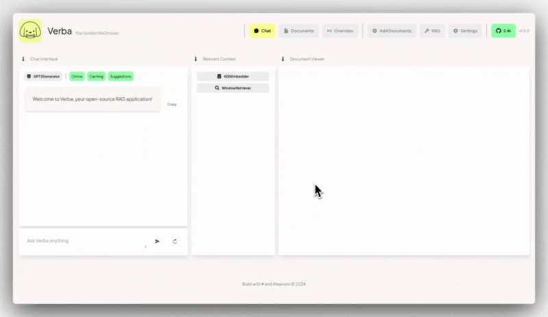 Verba:3.1K+ Star!一个开源的RAG聊天机器人,提供了一个端到端、流程化且用户友好的界面-IT面试星球