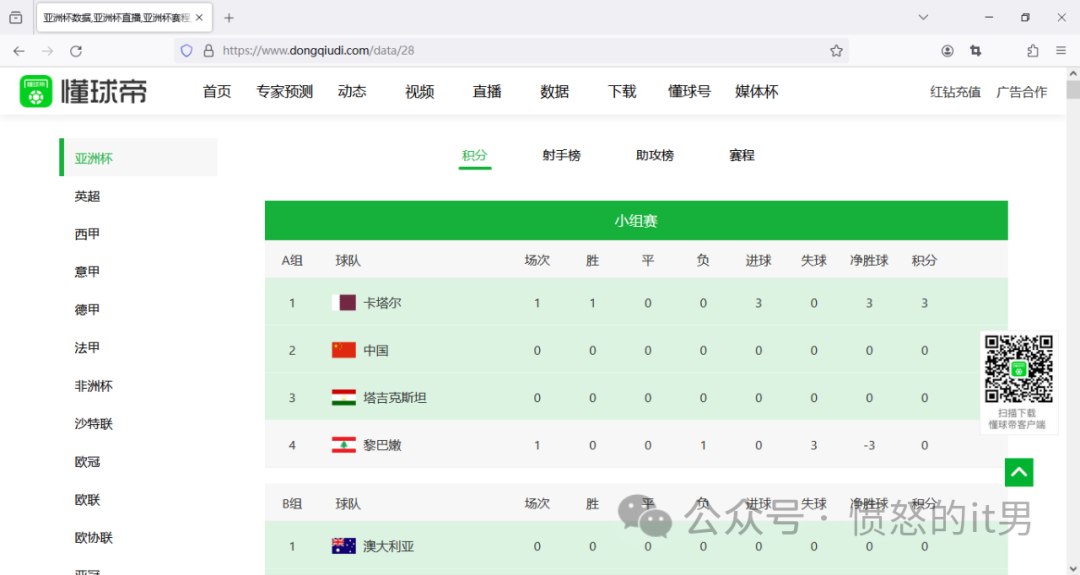 国足2024亚洲杯首战！Python爬取每场比赛双方球队的近期交战战绩-IT面试星球